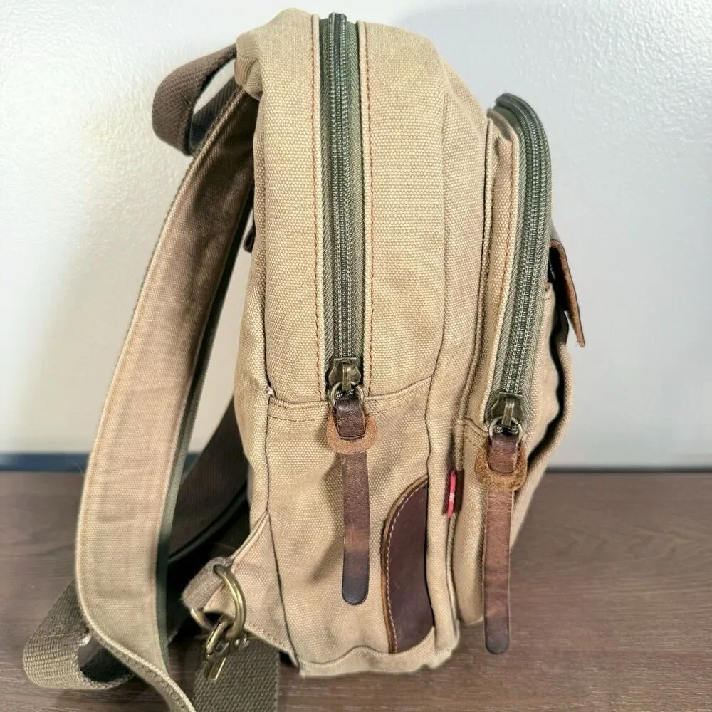 Augur Strauss Convertible Canvas Leather Utility Backpack Men Unisex Sling Bag